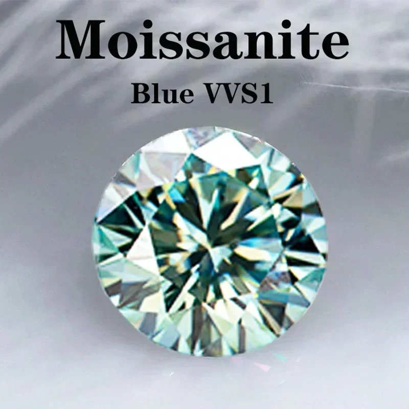 

Moissanite Stone 0.5-5ct Round Aqua Blue Brilliant Cut Moissanite Loose Stone For Jewelry Making 8 Hearts 8 Arrows VVS1 Gem With