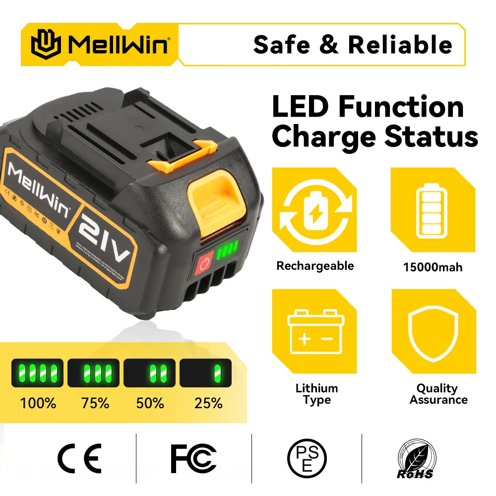 MELLWIN 21 فولت بطارية ليثيوم قابلة للشحن Pack15000 مللي أمبير بطارية حزمة لماكيتا 18 فولت بطارية دبوس الحفر الكهربائية/أداة السلطة