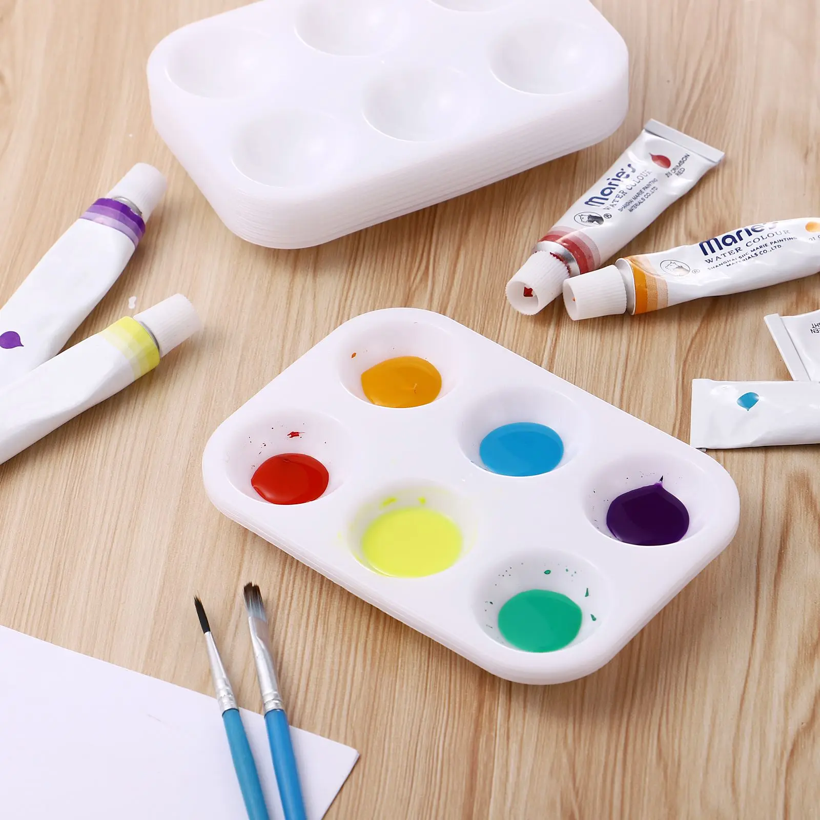 Reuseful 12pcs White Plastic Paint Palettes 6 Compartments Rectangular Watercolor Painting Tray For DIY Craft And Art Painting