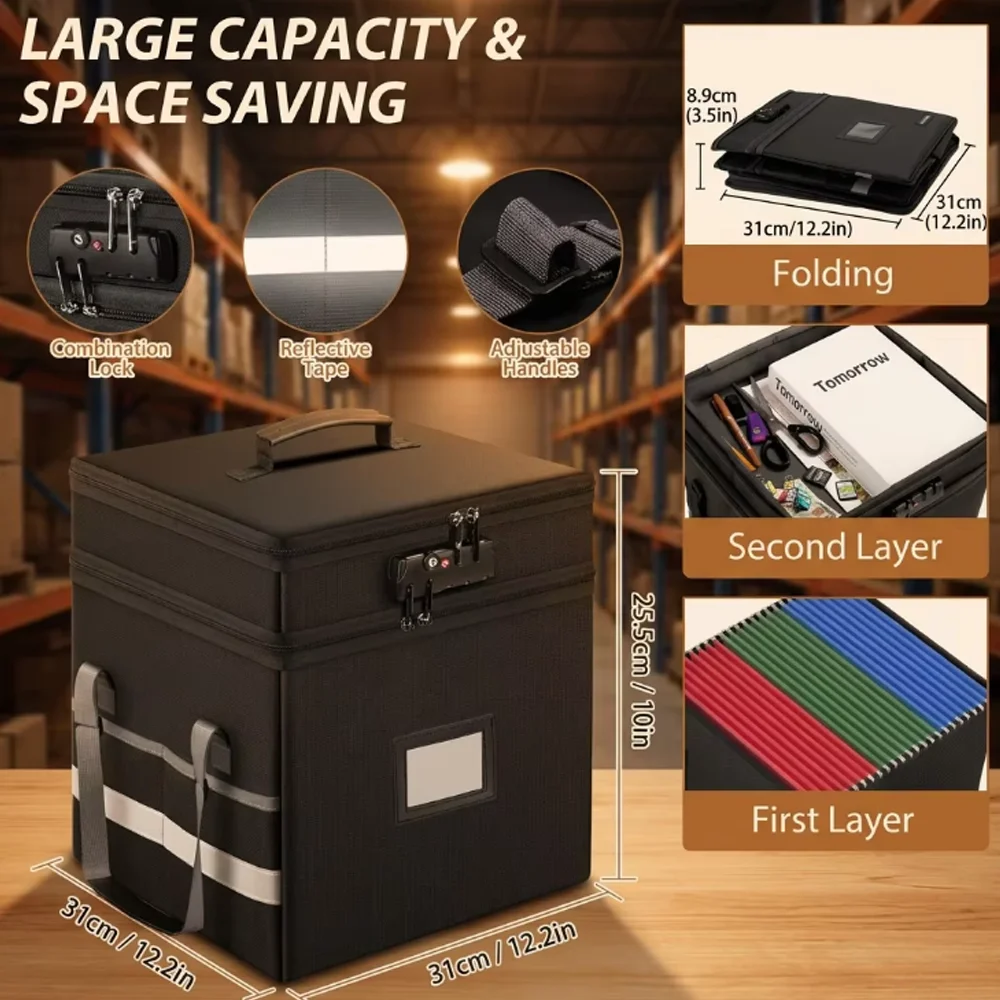 Fireproof Document Storage Box - Fire Resistant File Organizer with Lock, A4/Letter Size, Waterproof & Scorch-Proof, for Home