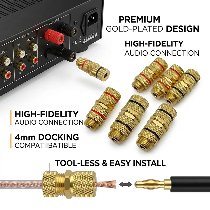 4Pcs P790 Speaker Docking Plug 4mm Banana Female to Female Extension Socket for Audio Cable, Amplifier & Hi-Fi System Connection