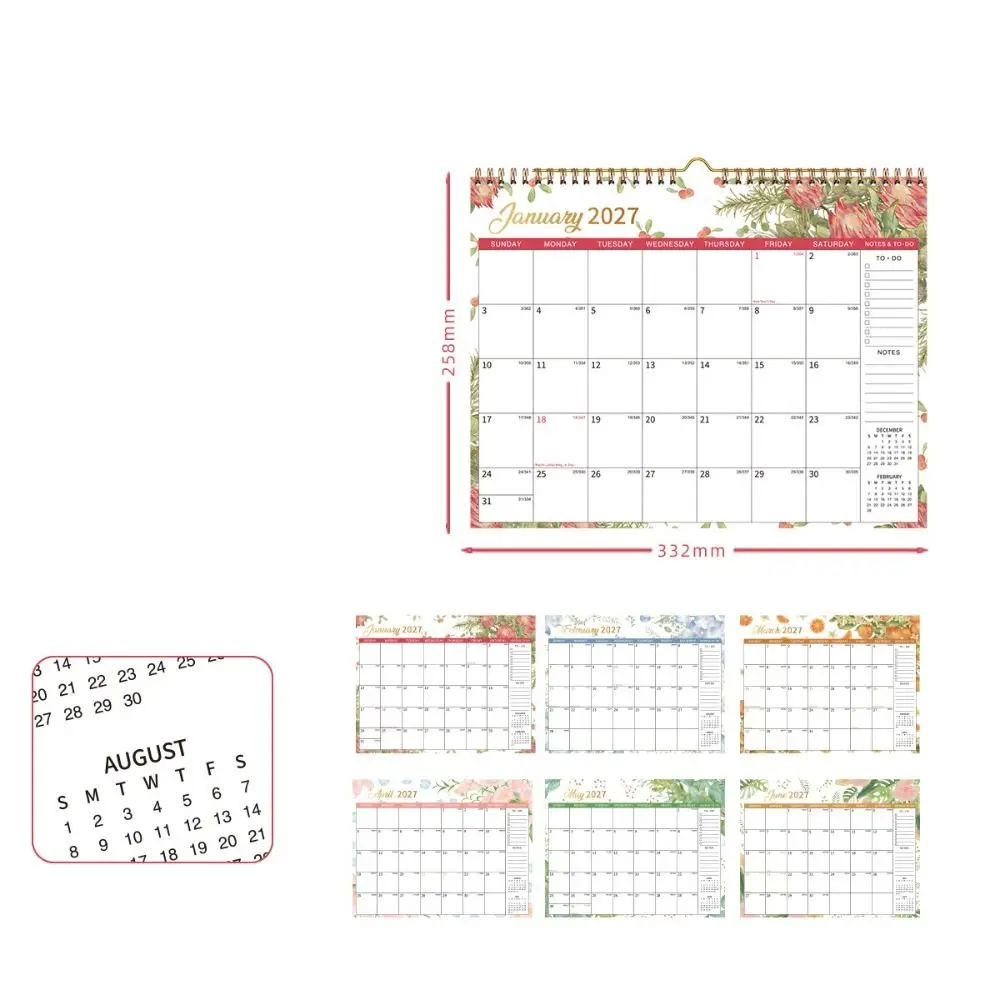Jan. 2027 - Dec. 2027 2027 Flower Desk Calendar Oil Painting Style Elegant English Calendar Foldable Exquisite Record Calendar