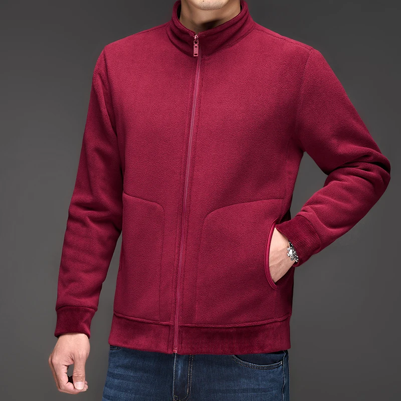 

Autumn and winter new men's long sleeved full zipper jacket cardigan double-sided velvet exquisite warm casual
