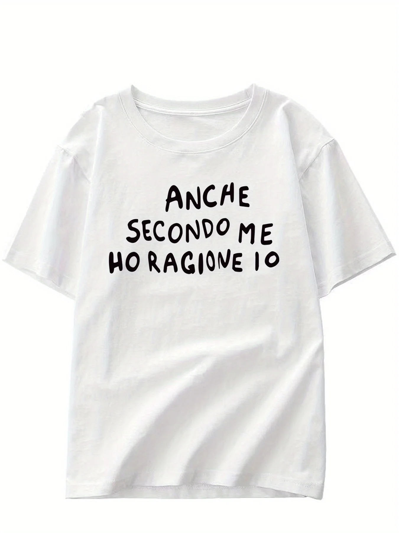 2026 Summer Women Casual Short Sleeve TShirt Italian Letter Print Top with Black Graphic Round Neck Regular Fit H-Silhouette Top