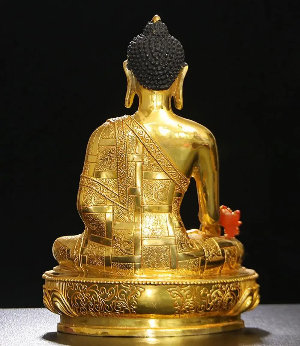 30cm Buddhism old Handpainted bronze statue gilt Buddha bhagavan Bhaisajya