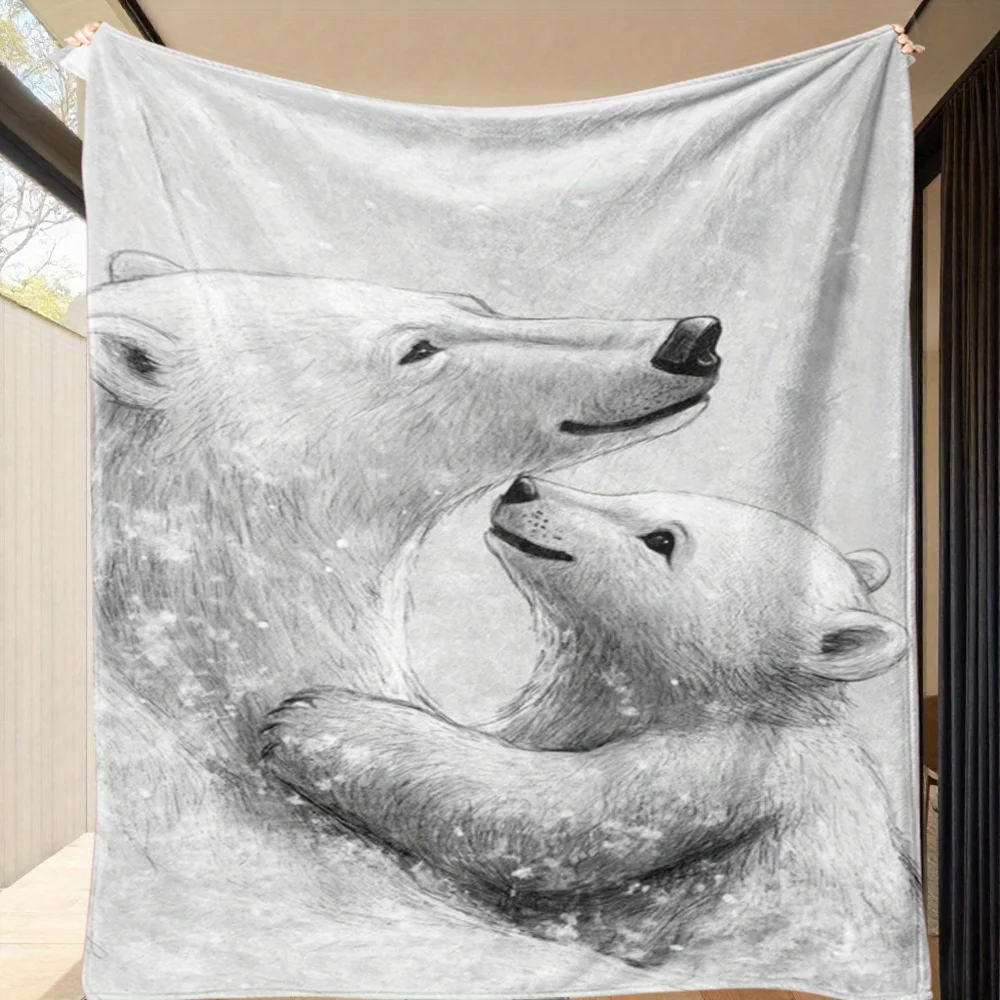 Manta polar de oso Polar ultrasuave, tiro contemporáneo grande y acogedor con adorable diseño de abrazando de cachorros de oso Polar, colores mezclados, 1 ud.