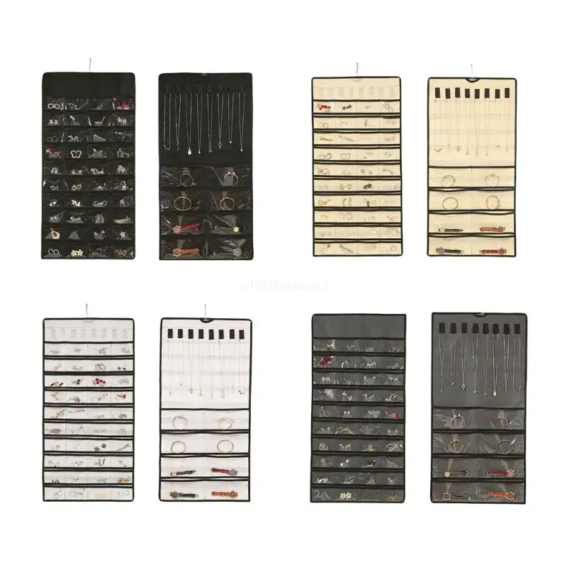 

Stylish Wall or Door Jewelry Display Dustproof Organizers with 48 Pockets and Hooks for Accessories Organization Dropship