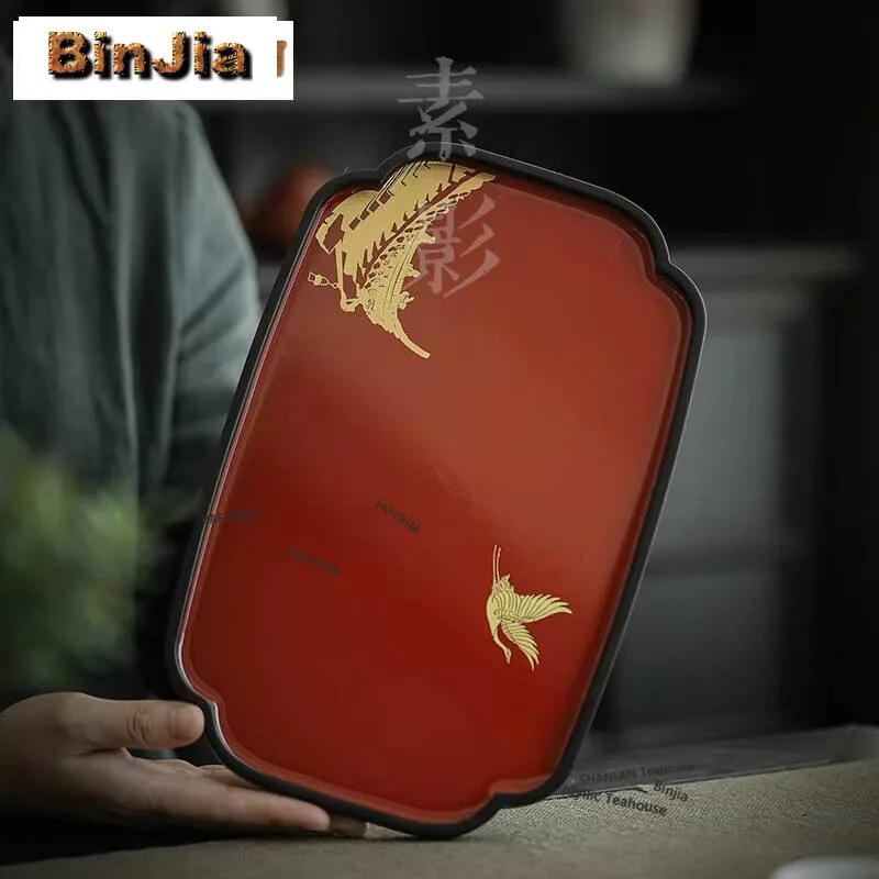 Wedding Solid Wood Tray Chinese Small Dry Brewing Tea Tray Palace Red Tea Serving Plate Imitation Large Lacquer Festive Pot Base