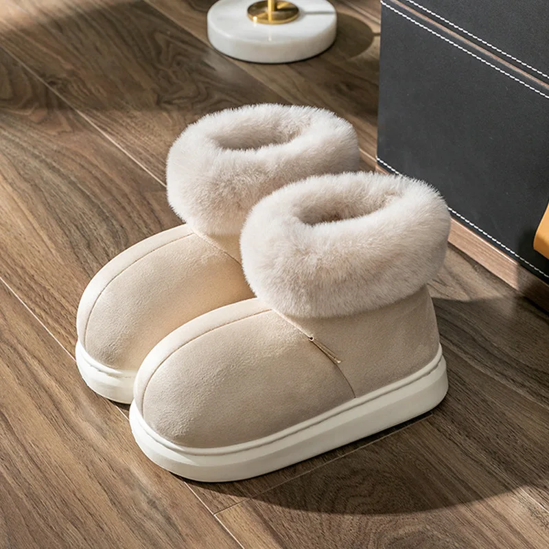 Shevalues Women Warm Fluffy Fur Home Slipper Outdoor Antiskid Cotton Shoes Winter Plush Fur Slippers For Women Fashion Snow Boot