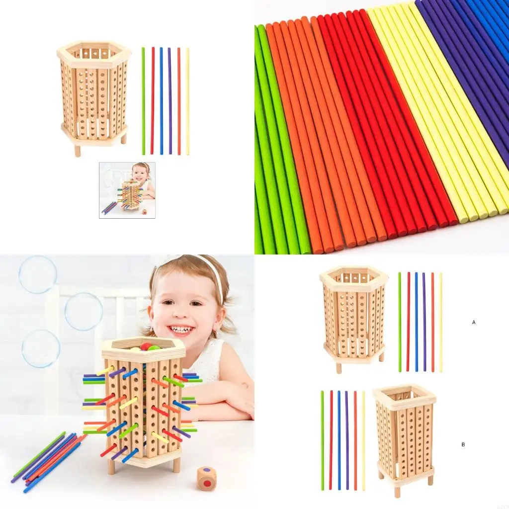 D7YD Educational Hexagon Stapelblöcke Holz farbenfrohes Spielzeug für Kinder Vorschulalter, um Farbenformen und Stabilität zu