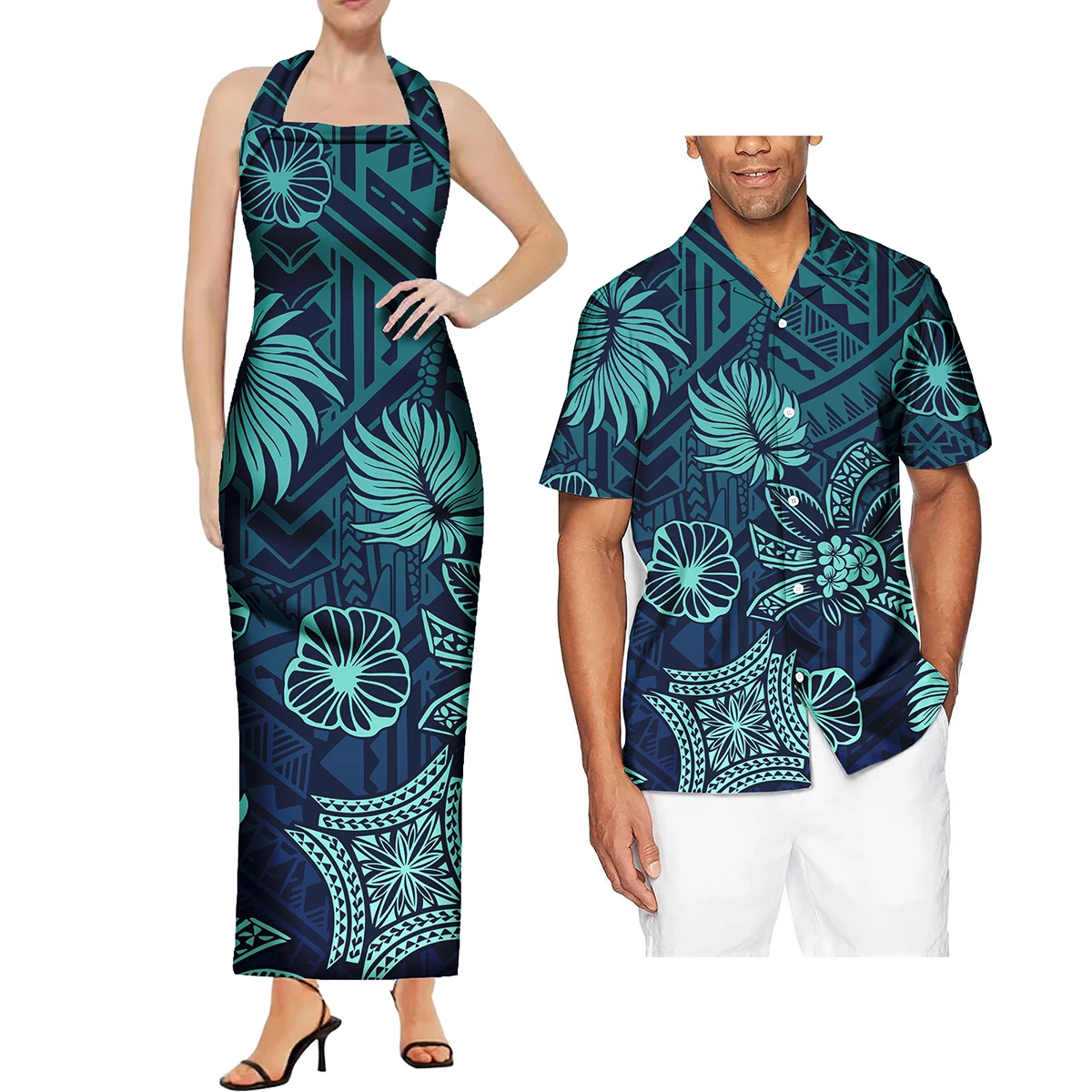 Conjunto de 2 piezas con estampado Hawaiano para hombre, camisa de talla grande con diseño Tribal polinesiano, ropa de pareja para fiesta nocturna