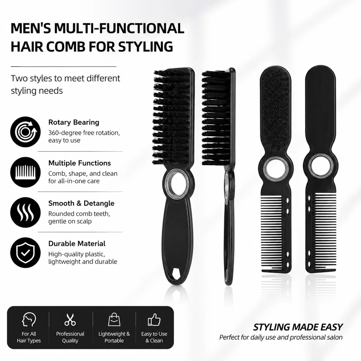 360° Rotating Barber Fade Brush Soft Bristle Hair Cutting Neck Broken Hair Dust Cleaning Brush for Salon Haircut Styling Tool