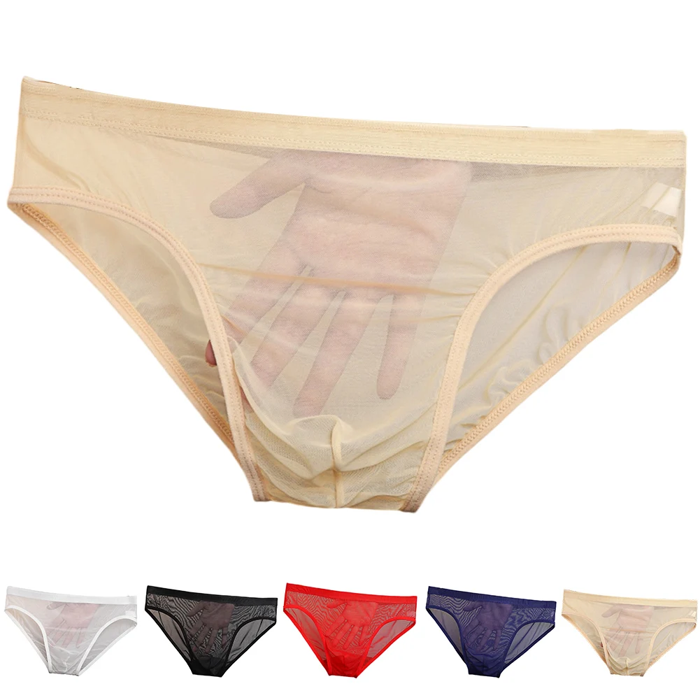 

Men Transparent Sexy Briefs Mesh Plus Size Panties Underwear Sheer Breathable Underpant Knicker Solid Color