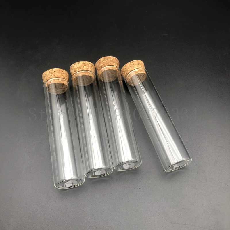 5-10-20pcs 20x100mm / 20x150mm / 20x200mm Clear Lab Flat Bottom Glass Test Tube with Cork Stoppers Thickening Type