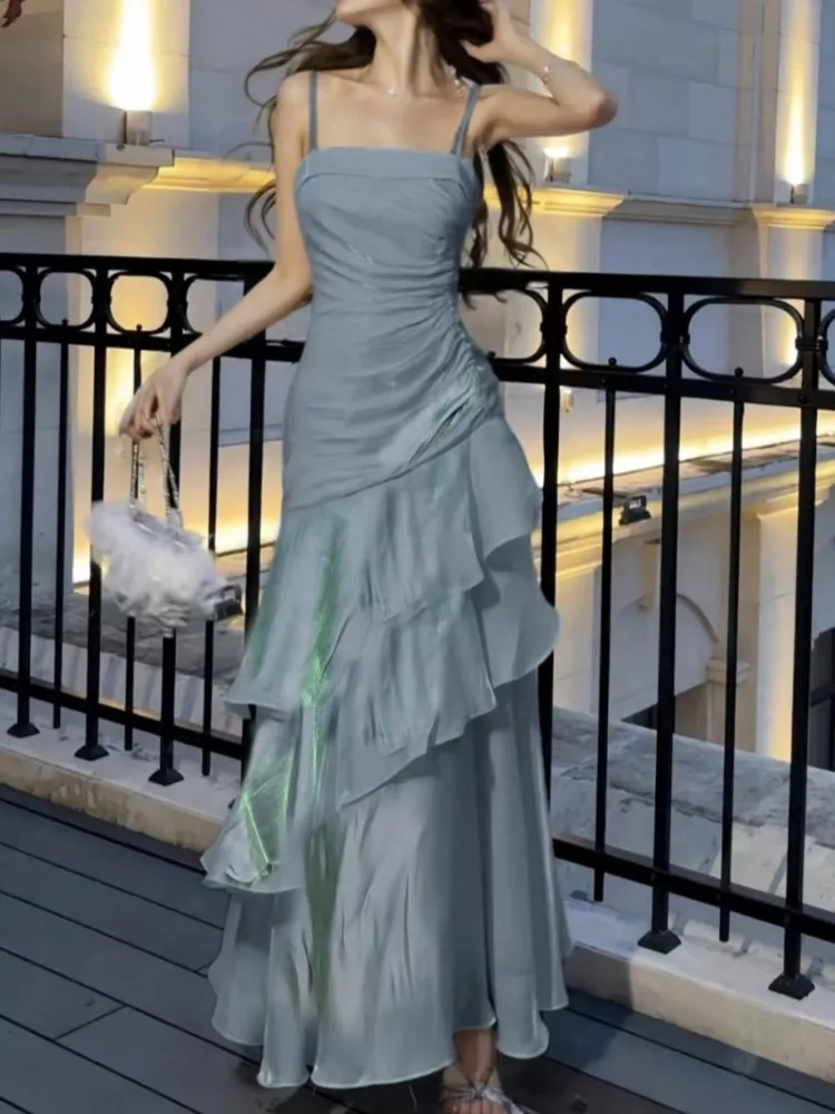 

Women's Ruffles Elegant Sexy Mermaid Dresses French Princess Slim Fit Zipper Party Long Dress 2025 New Fashion Prom Evening Robe