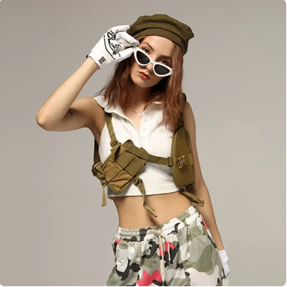 2025 迷彩ヒップホップダンス服女性ゴーゴーダンス服ナイトクラブダンスウェア Kpop ジャズダンス衣装パーティー衣装 yj002