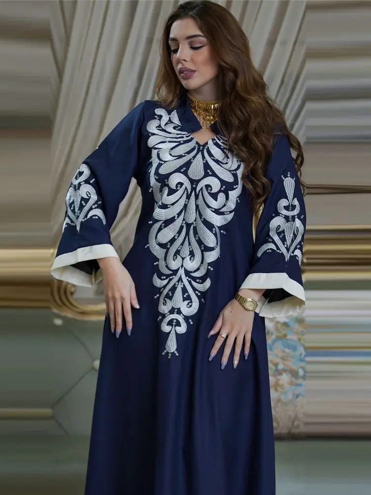 Ramadan Eid Robe Abaya Dress for Women Embroidery Party Long Dresses for Prayer Kaftan Abaya Dubai Arabic Turkey Islam Indian