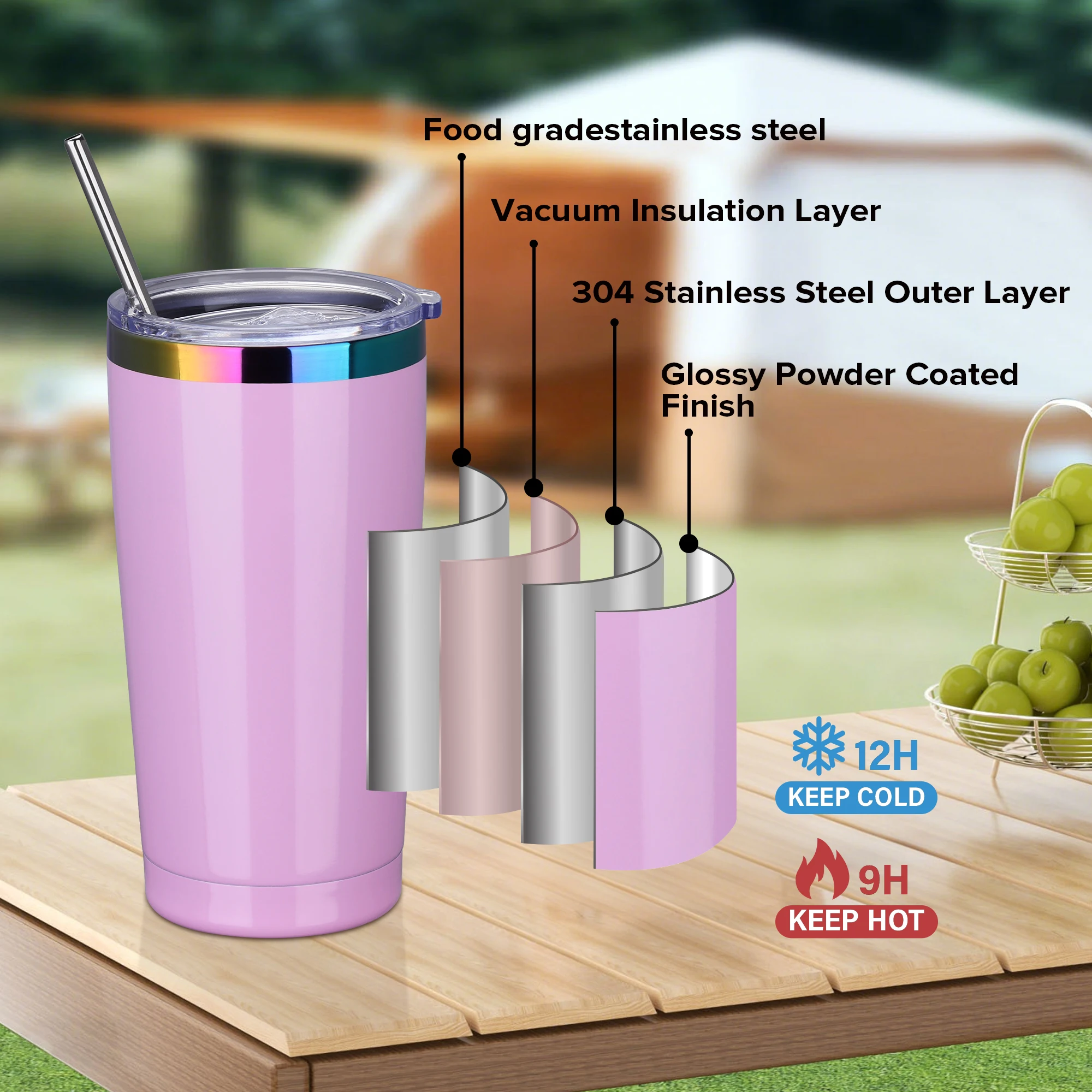 12 Pack 20 oz Stainless Steel Tumblers Bulk, Insulated Travel Cup with Lid, Fit Laser Engraving, Car Cupholder (Assorted Colors) view 4