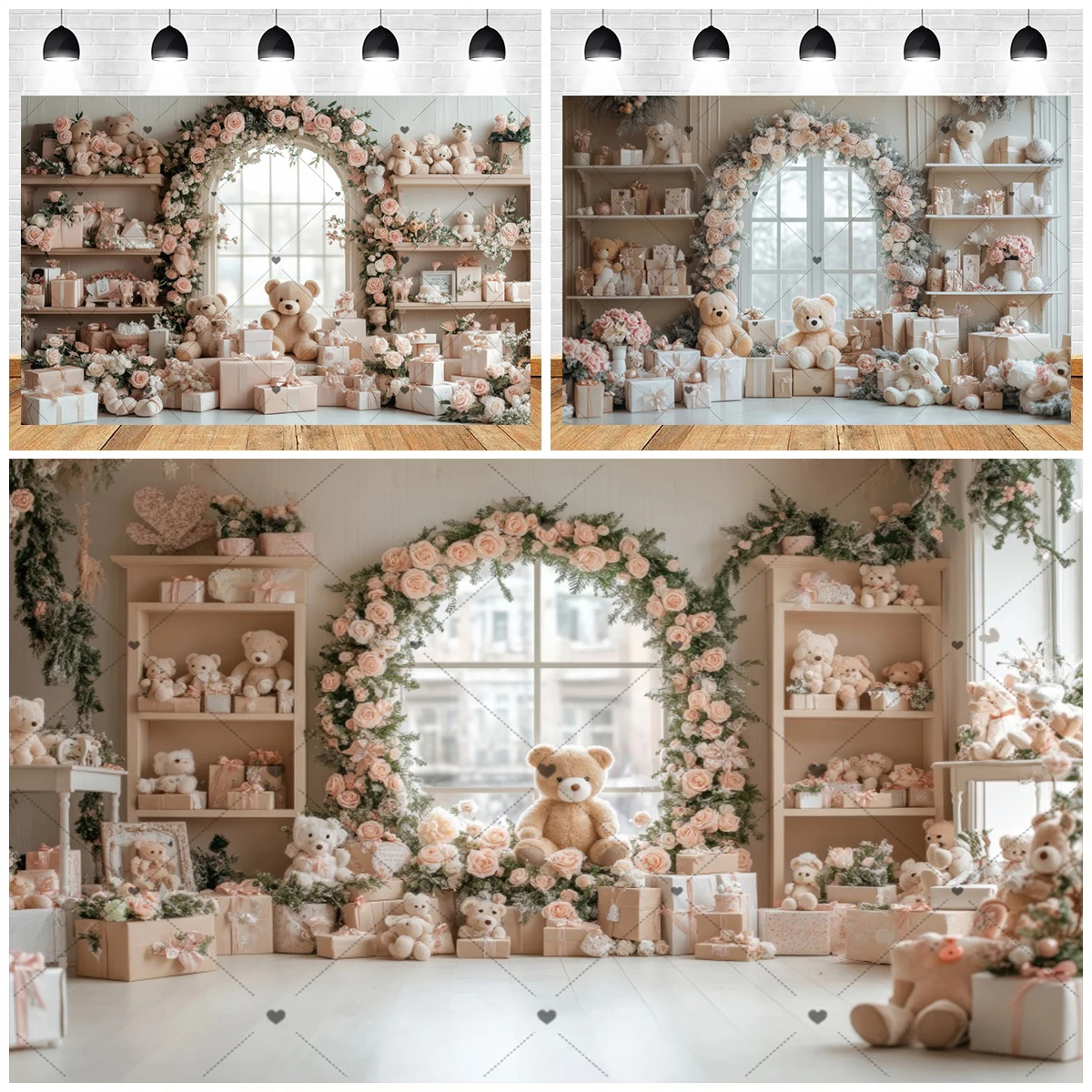 خلفية زينة عيد الميلاد الأول لحديثي الولادة، خلفية لطيفة على شكل دببة، نافذة ورود، نافذة داخلية لحفلات استقبال المولود الجديد، خلفية للتصوير الفوتوغرافي لمنطقة التصوير