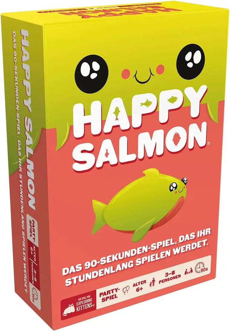 Exploding Kittens, Happy Salmon, Party Game, 3-8 Players, from 6+ Years, 90 Seconds, German