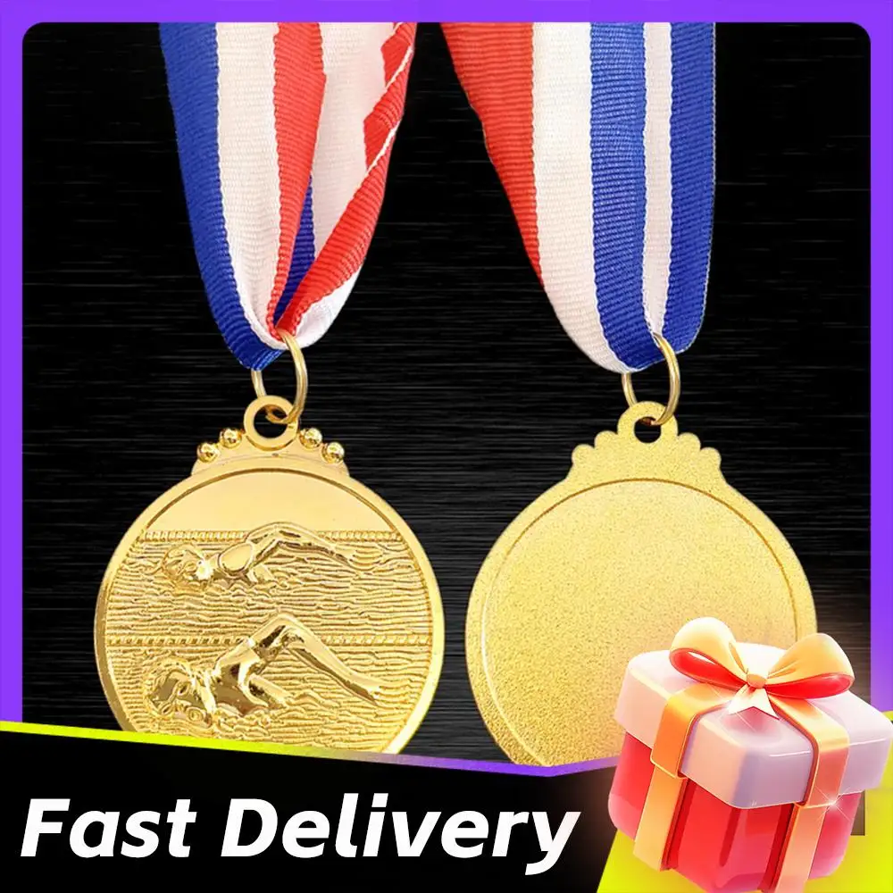 

Медали для плавания 5 см, спортивные награды с лентой на шею, металлические медали победителя (золото/серебро/бронза) для соревнований, вечеринок, гонок