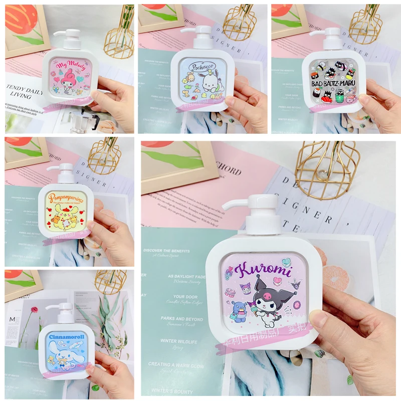 300Ml Sanrios Kawaii Mymelody Cinnamoroll Kuromi Kitty Cartoon Pressing Cute Shampoo Shower Gel Hand Soap Sub-Bottle