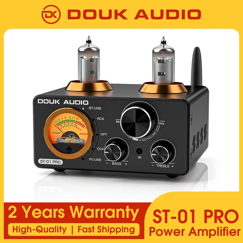 Douk Audio HiFi amplificador de potencia de tubo de vacío Bluetooth 5,0 receptor estéreo USB DAC COAX/OPT amplificador de Audio Digital medidor de VU 100W + 100W