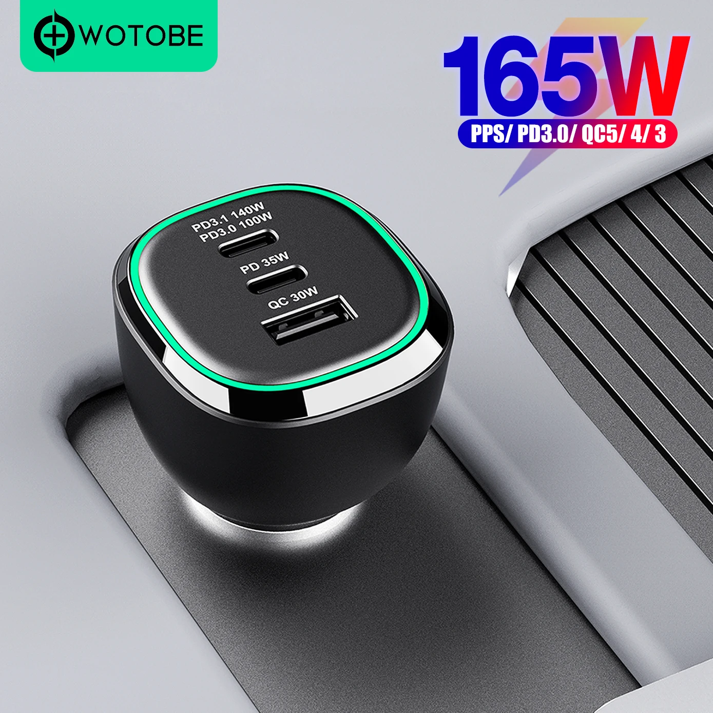 WOTOBE USB C Car Charger 165W, QC5 PD 3.1 140W PPS 65W 45W 30W QC3.0 For mi12 MateBook Type-C Laptop MacBook iPhone  Galaxy S22