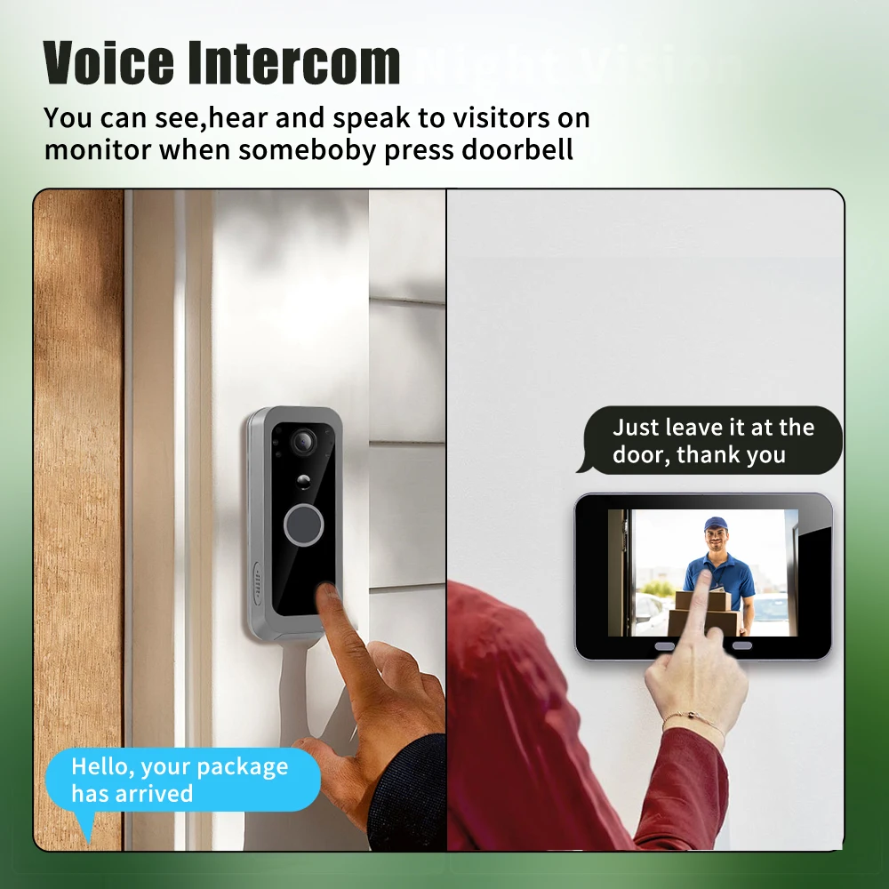 Wireless Digital Video Doorbell 4-Inch LCD Screen Motion Detection Home Security Intercom Ring Bell System