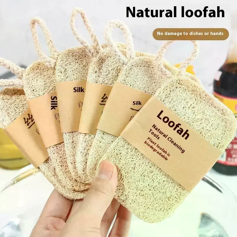 6pcs/lot Natural Luffa Dish Towel Washing Cloth Sponge Loofah Scrub Pad Dish Pot Oil Stain Removing Scrubber Kitchen Clean Brus