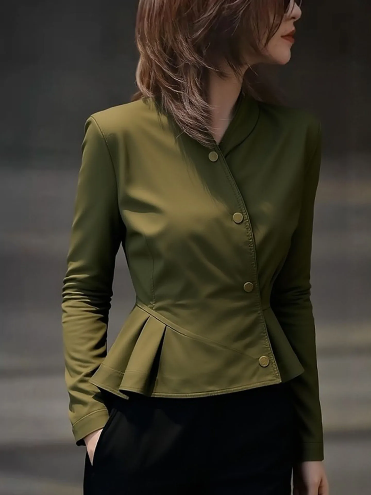 

Весна 2026. Женский топ ort Jaet een с воротником-стойкой, облегающий талию, с боковыми пуговицами, дизайн Sense Commute Sle Top