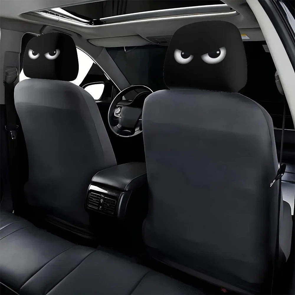 2Pcs Funny Cartoon Eye Print Car Headrest Cover, Halloween Christmas Holiday Decor, Universal Vehicle Interior Decoration Parts