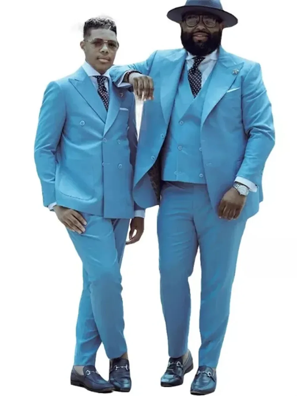 

3 Pieces Hot Sale Sky Blue Peak Lapel Double-breasted Business Custom Made Men Suits Classic Tuxedo Wedding Formal Slim Fit Wear