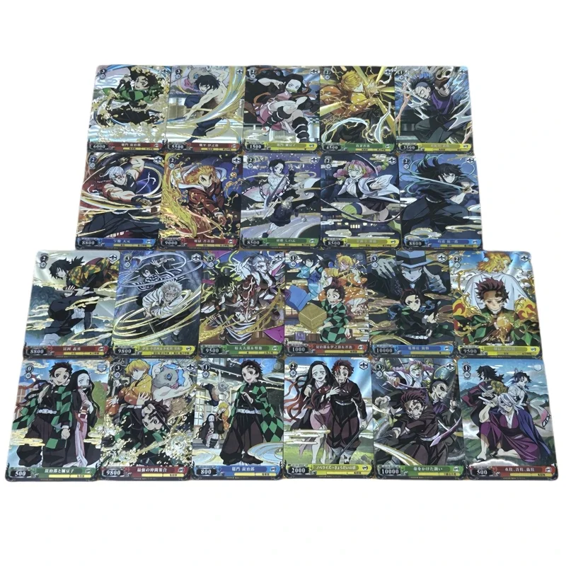 22pcs/set Demon Slayer Kamado Tanjirou Agatsuma Zenitsu Self Made Refraction Flash Card Anime Classics Game Collection Cards Toy