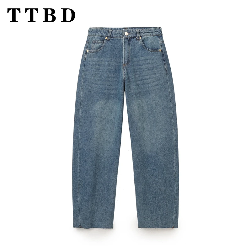 TTBD Women's Vintage Washed Wide Leg Jeans Summer Distressed Street Casual Loose Denim Pants High Waist Trousers