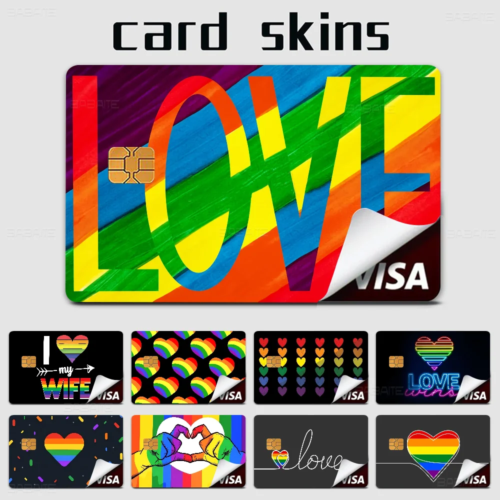 

Gay Lesbian LGBT Rainbow Love Fashion Cute Cartoon Cat Painting Anime Game Unique Film Sticker Case Skin For Credit Card No Chip