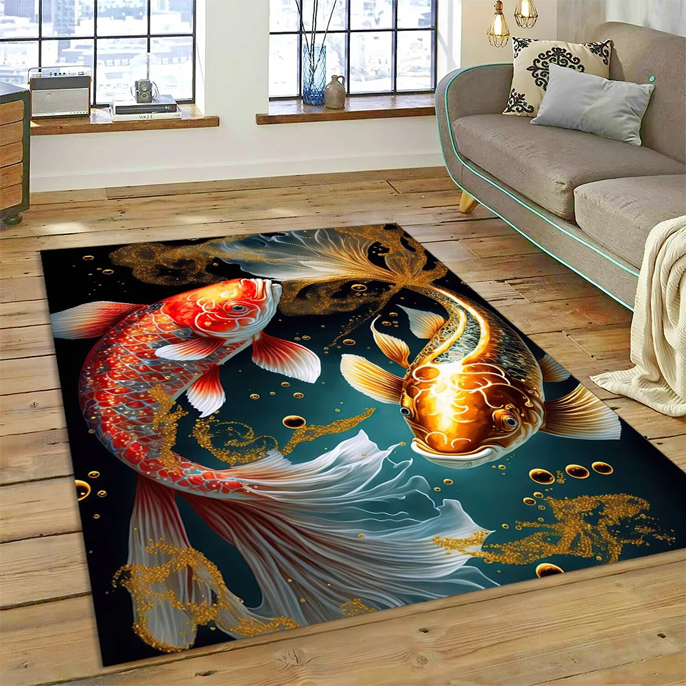 Koi Carp Naturalize Yin Yang Fish Cartoon Carpet Rug for Home Living Room Bedroom Sofa Doormat Decor,Kids Area Rug Non-slip Mat