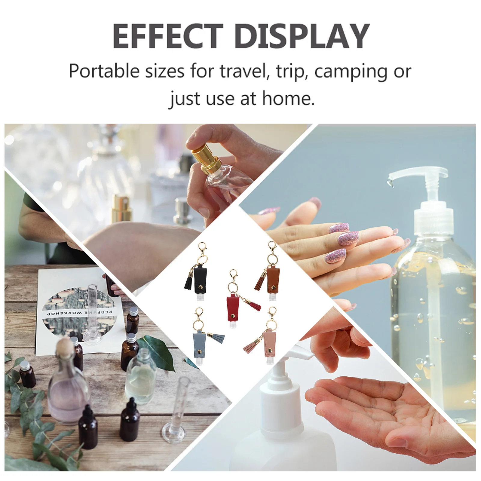 

5pcs Keychain Bottle Portable Refillable Travel Container For Hand Lotion Essential Oils Toiletry Bottles