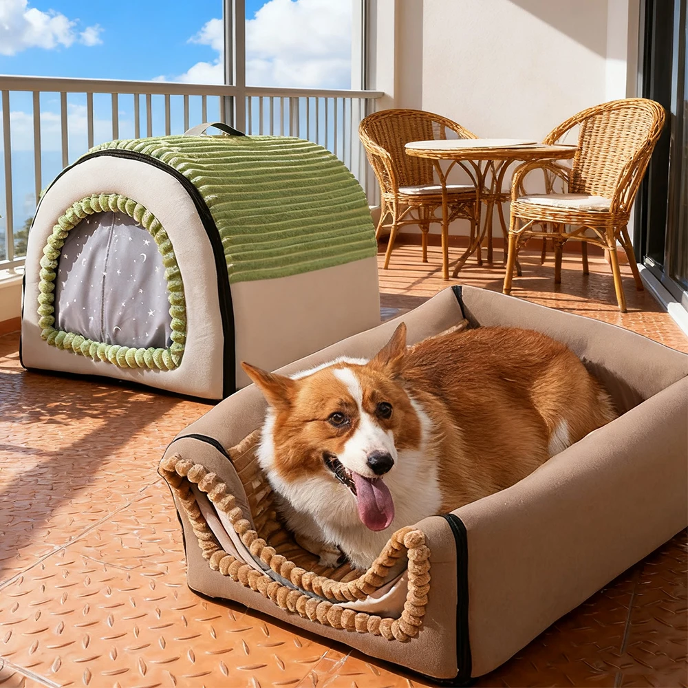 

M-XXL Dog Kennel Warm Winter Dog House Mat Detachable Washable Dogs Bed Nest Deep Sleep Tent for Medium Large Dog House Supplies