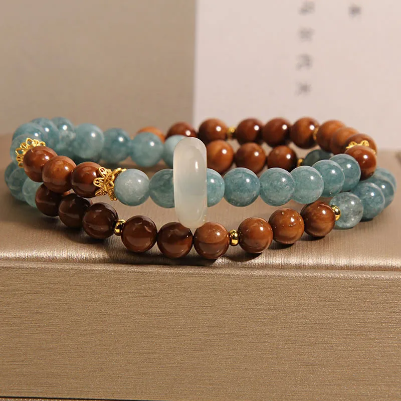 

Natural Crystal Semi-Precious Gemstone Beaded Bracelets, Round Stretch Blue Water Jadeite Bracelet, Yoga Bracelets Jewelry