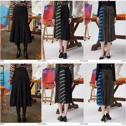 Foreign trade original order: Spanish new fashion embroidered print, autumn/winter mid length pleated skirt