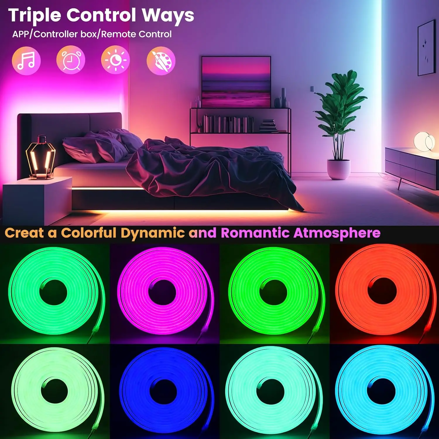 16.4FT Led Neon Rope Lights with APP/Remote Control, Flexible DIY Design, Music Sync Neon Lights for Wall Decor, Outdoor IP67