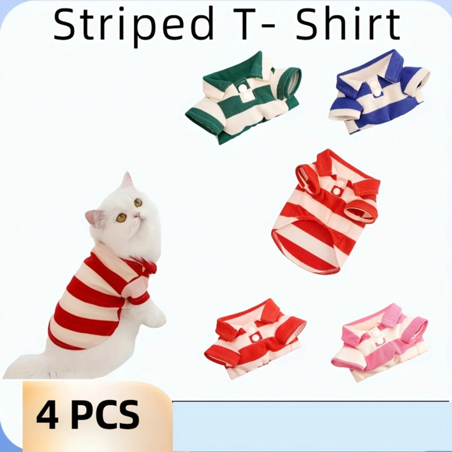 Pet Striped T-Shirts for Cats and Dogs - Lightweight Summer Apparel - Two-legged Design - Teddy, Pomeranian, Small Breeds - Asso