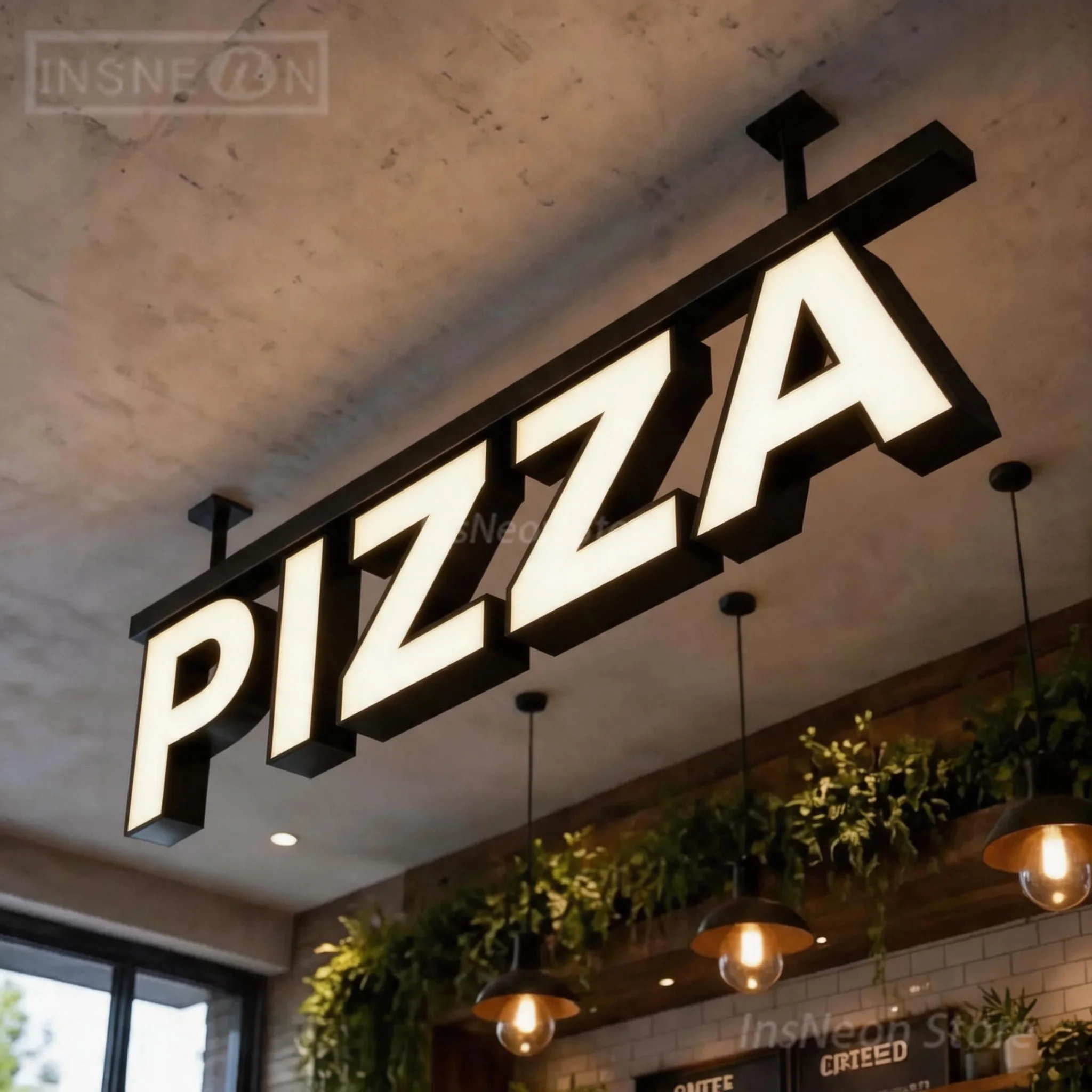 Pizza 3D LED Channel Letter Sign, Magnetic Track Suspended, Custom Ceiling Hanging Illuminated Business Sign for Mall Shop