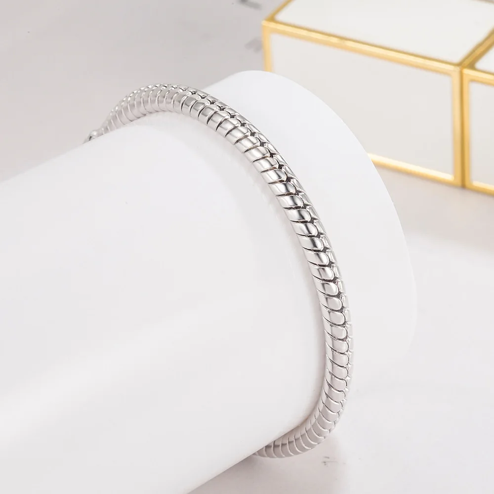 Smooth 3MM 4MM Round Snake Chain Bracelet 100% 925 Sterling Silver Men Women Teen Boy Girls 6.3"- 9" Bangle Jewelry Gift