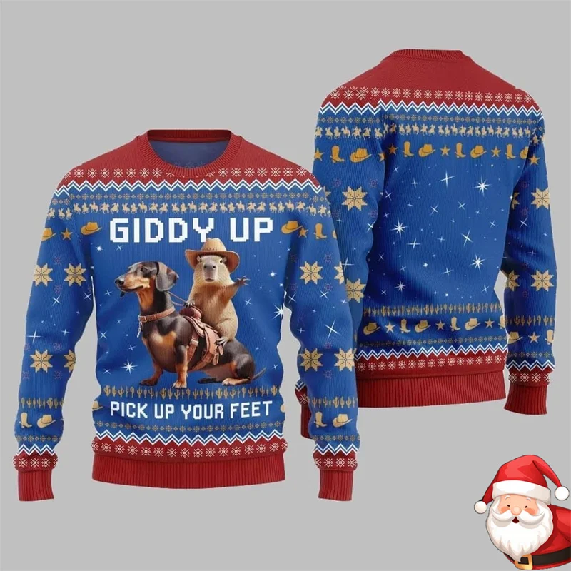 

Праздничный забавный уродливый рождественский свитер, пуловер с круглым вырезом с длинными рукавами для вечеринок, подарок для мужчин и женщин, уютный свободный крой