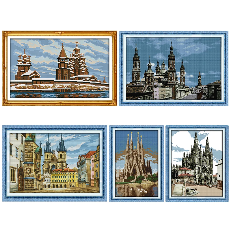 

Embroidery Needlework Cross-Stitch Kits Stamped Print Castle in The Sea Patterns 11CT 14CT Painting Counted Patterns Craft Decor