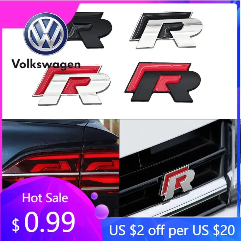 

For VW Volkswagen Jetta MK5 Golf 3D Metal Logo R Emblem Car Front Grill Badge Rear Trunk Sticker For Volkswagen VW Golf 4 5 6