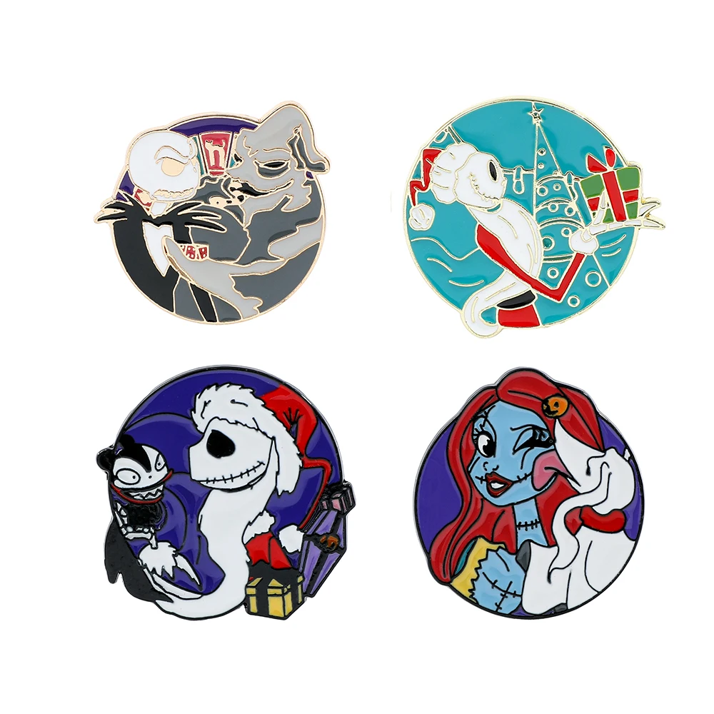 Broche divertido de Anime de Santa Jack Skellington, Pin esmaltado de Navidad, mochila, joyería, insignia de Metal, accesorios de regalo, 4 Uds.