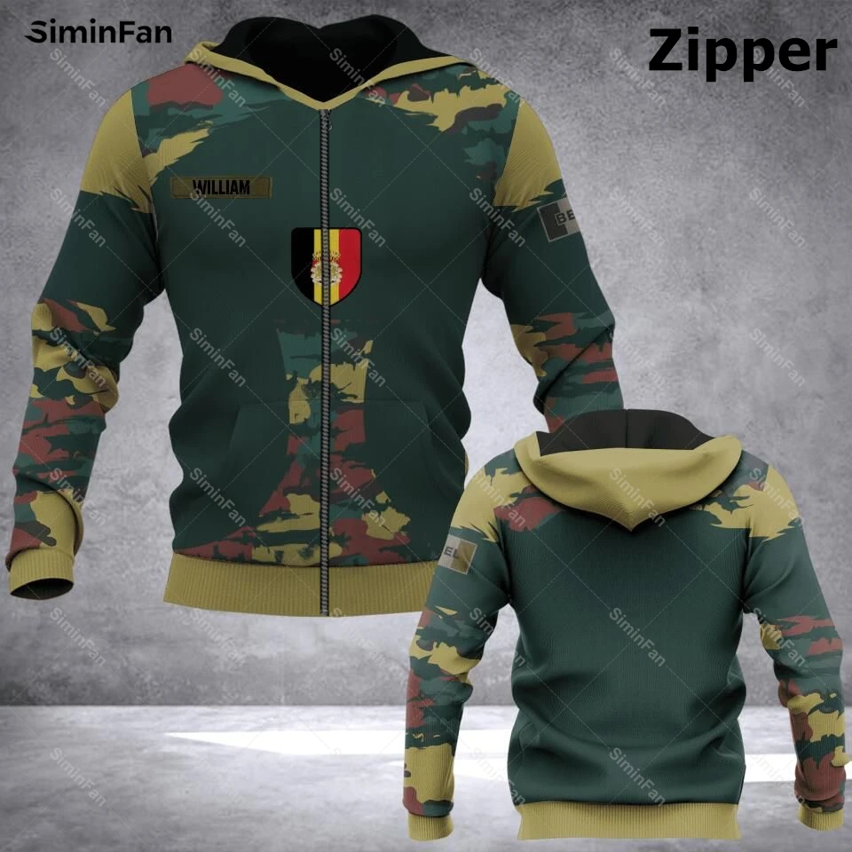 BELGIUM VETERAN SOLIDER CAMO 3D Full Printed Hoodies Zipper Jacket Mens Coats Casaul Hooded Pullover Unisex Outwear Streetwear